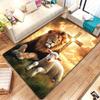 Lion and Lamb with Cross Christian Symbol Crystal Velvet Rug Religious Theme Floor Mat Faith Inspirational Decor Soft Non Slip