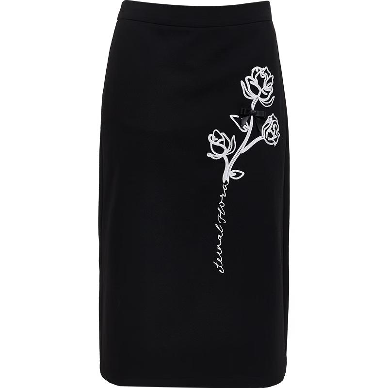 VERO MODA Women s Floral Embroidered Slit Denim Skirt S
