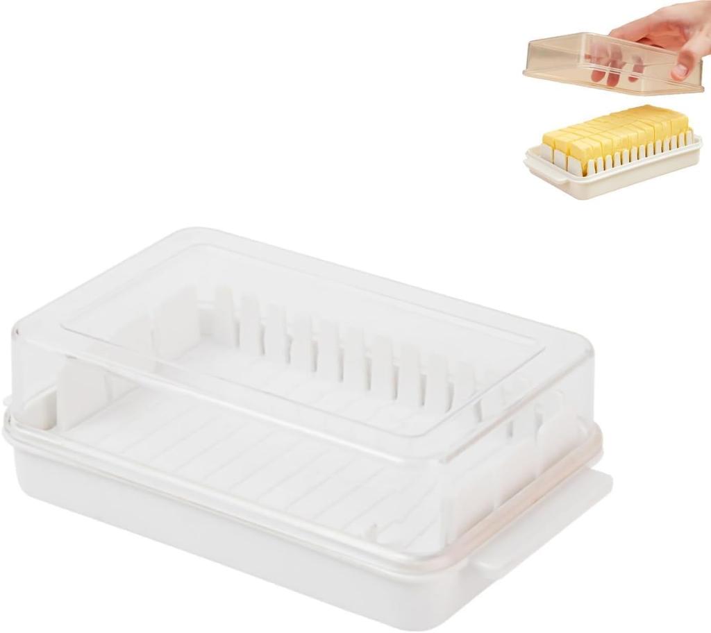 Butter Dish with Lid Covered Enamel Keeper Beech Wood Top Plastic Lid Airtight Storage Container for Cheese Tray Kitchen