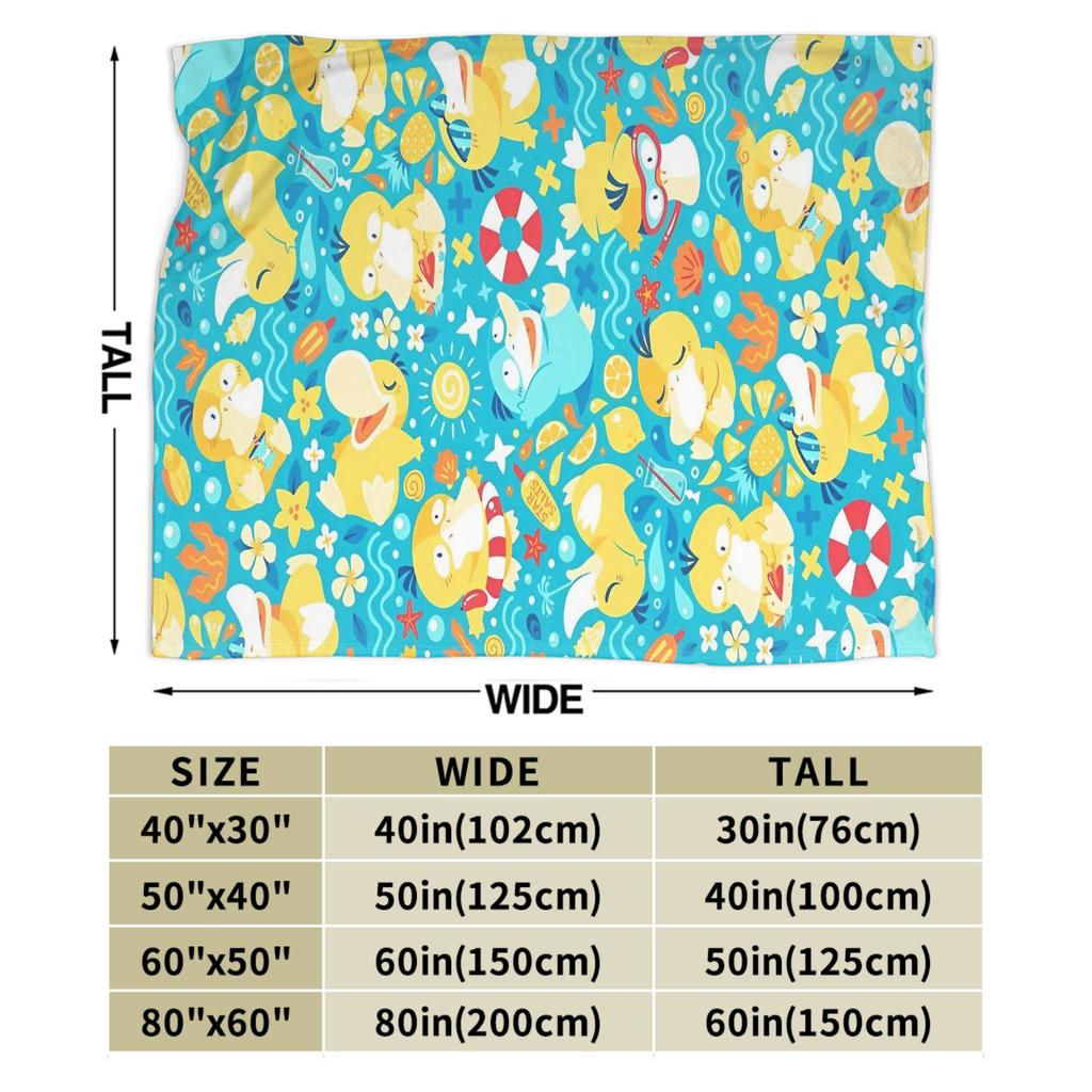 Warm Blanket Travel Office Manga Psyduck Printed Throw Blanket Pokemoned Flannel Bedspread For Outdoor Funny Sofa Bed Cover