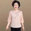 Sommer Neue Chinesische Stil Mittleren Alters Damen 3/4 Ärmel Bestickte Chiffon Bluse Elegantes Stehkragen Reißverschluss Oberteil