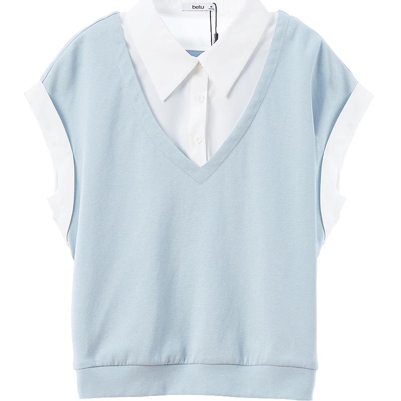 BETU Women s Trendy Layered Look Short Sleeve Shirt M