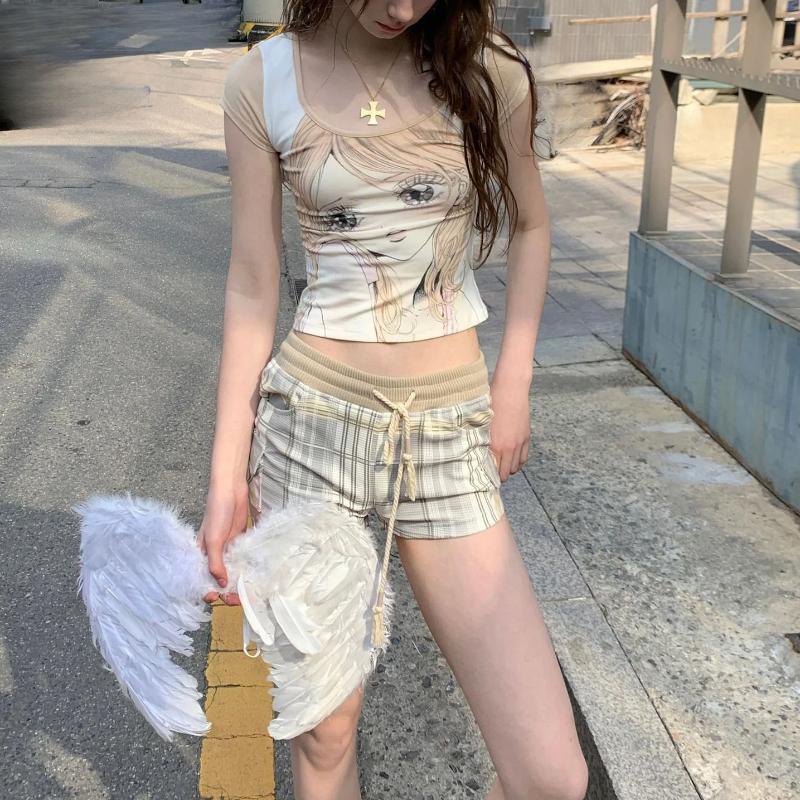 European and American Color Contrast Round Neck Anime Printing Slim Hot Girl T-shirt