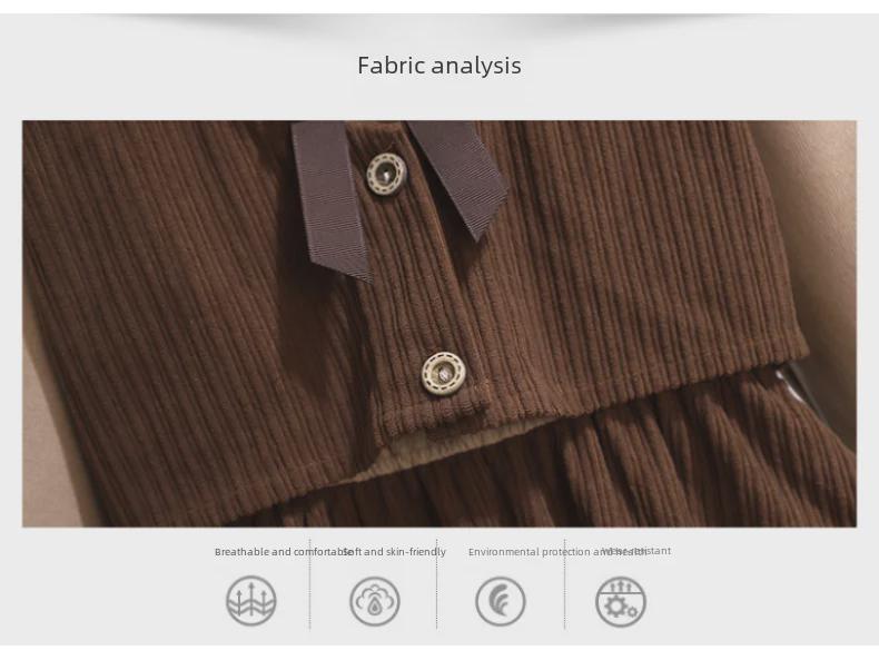 Autumn Retro College Style Long Sleeve Lapel Shirt Dress for Girls