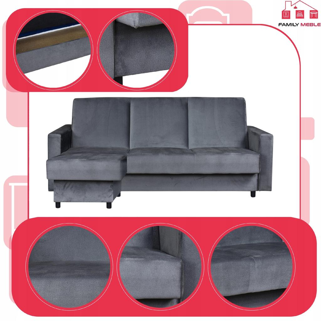 Sofa Corner Sofa Alicja with Pouf Sofa Sofa Bed Family Meble Gray
