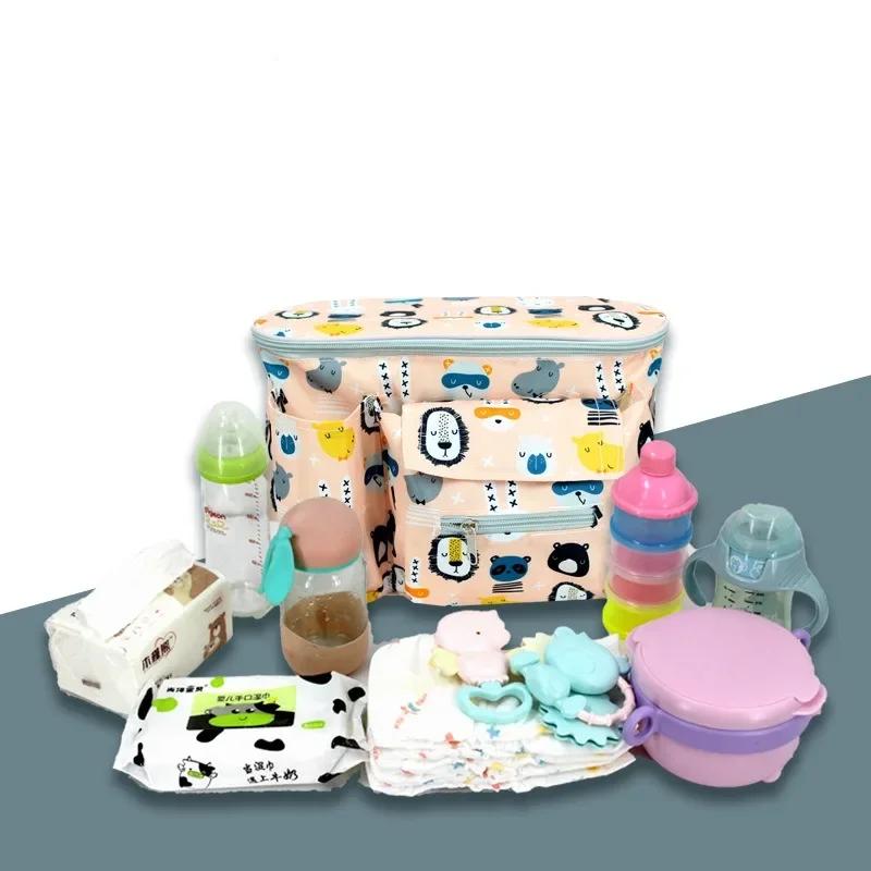 Large Capacity Baby Stroller Storage Bag-Nylon Portable Hanging Pendant Cartoon Animal Multi-functional for Bottles Tissues Kids