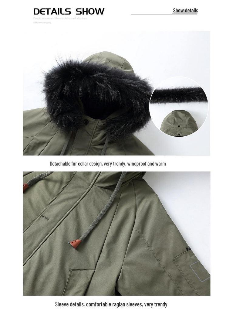 Men's Thick Hooded Down Jacket with Large Fur Collar - Extreme Cold Warmth