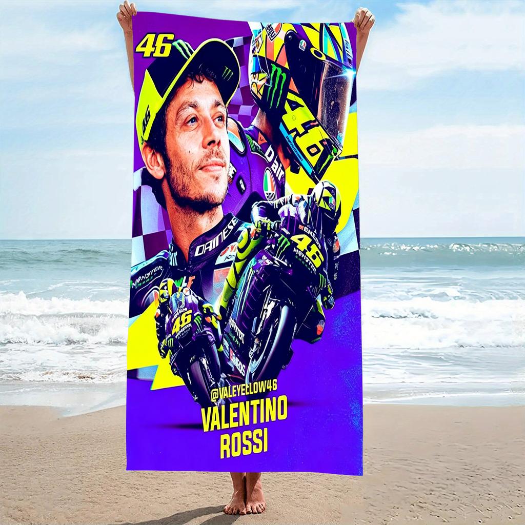 1 Stück V-Valentino R-Rossi 46 Motogp Strandtuch Mikrofaser Weich Schnelltrocknend Vr46 Racing Print Badetuch Für Fans Schwimmen Outdoor
