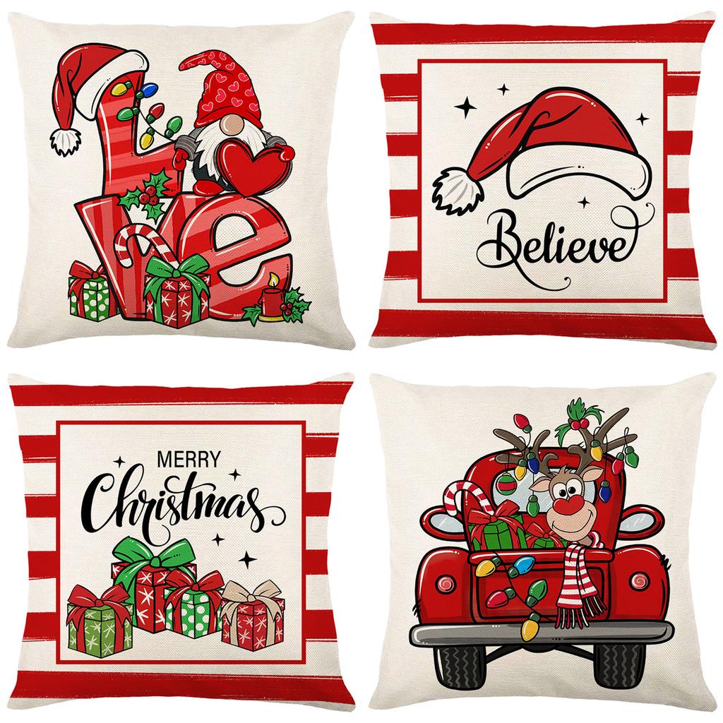 Christmas truck pattern throw pillow cover with short plush print for living room sofa decoration cushion cover pillow covers