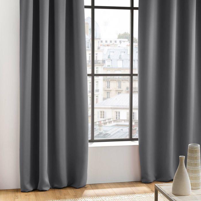Rideau occultant grande hauteur 135 x 280 cm – uni anthracite – à œillets