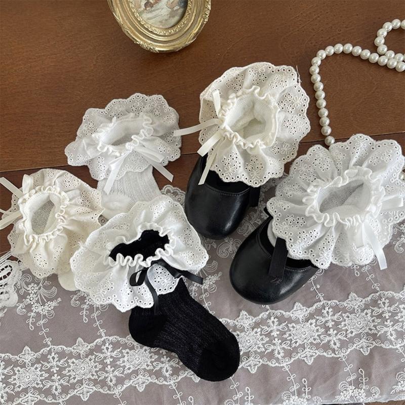 Kids Breathable Cotton Short Socks Embellished With Delicate Embroidery And Secure Bowknot Decoration For Children