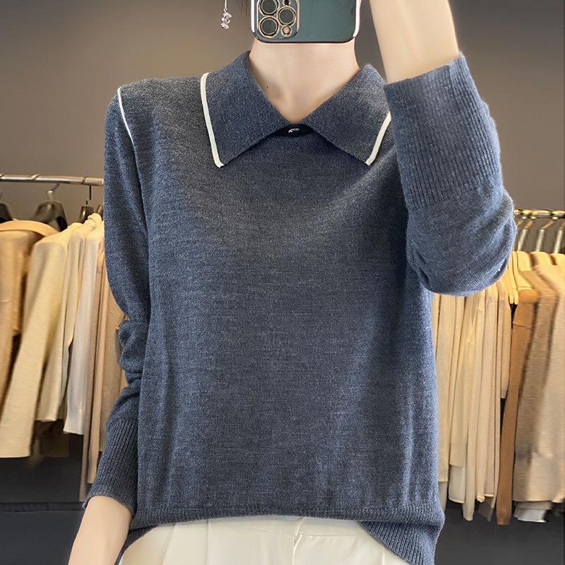 Milk-Tone Lapel Sweater: 2024 Autumn/Winter Plus Size Women's Knitwear Top