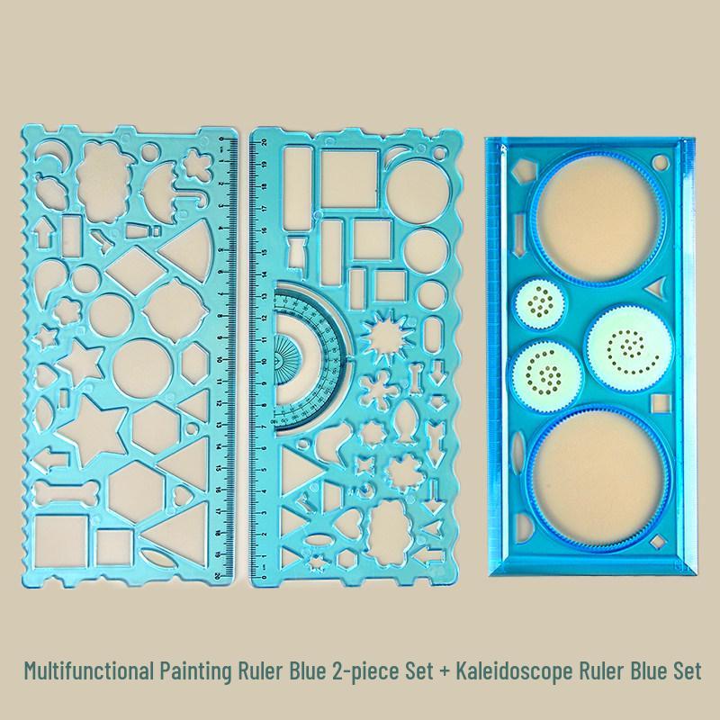 Multifunctional Kaleidoscope Ruler Set: Magic Hand-Painted, Thick Template, Straight Ruler, Protractor for Drawing and Painting
