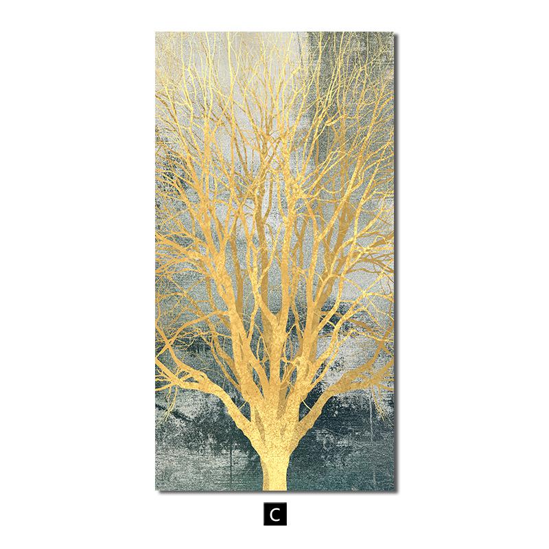 Golden Luxury Landscape Canvas Poster Tree Deer Birds Wall Art Painting Nordic Print Decorative Picture Living Room Home Decor
