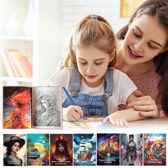 Anime Characters Coloring Book for Adults Teens Skull Woman Coloring Book DIY Stress Relief Art Book