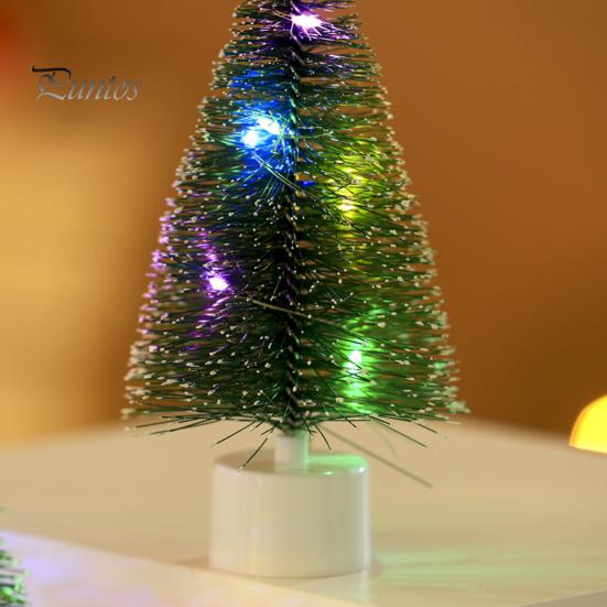 Mini LED Glowing Christmas Tree with Plastic Base Colorful String Light Simulation Pine Needle Desktop Cedar Tree Ornament Winter Holiday Home