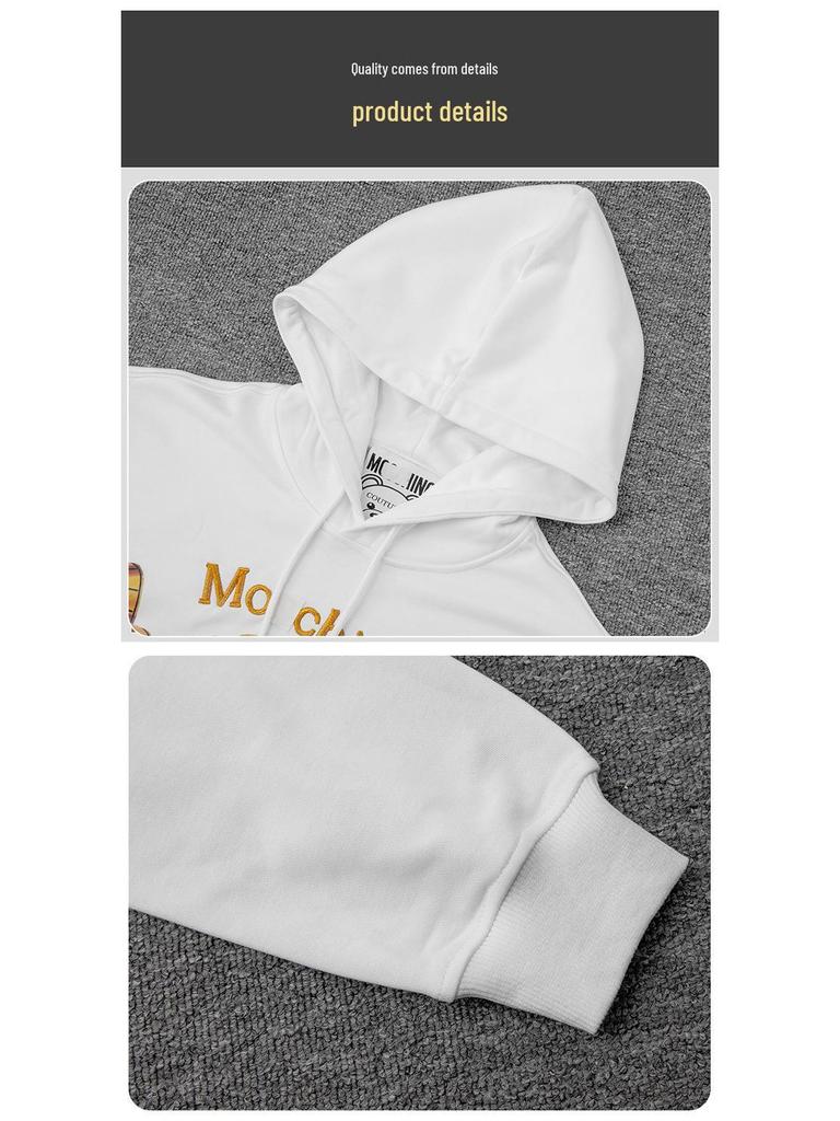 Korrekt Version M+ Mode Unisex Huvtröja, Höst Mellanlång Lös Passform, Avslappnad Bomull, Par-outfit