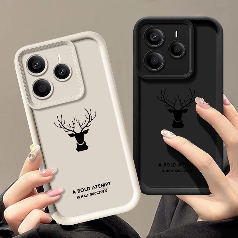 Deer Print TPU Matte Cover Shell For Xiaomi 14T Pro 13T Poco X7 F6 X6 M6 X5 Redmi 14C Note 14 13 Pro 12 11 10 Soft Shockproof Phone Case