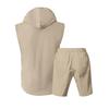 2Pcs/Set Men Summer Outfit Hooded Drawstring Sleeveless Shirt Adjustable Elastic Waistband Shorts Set Hiking Workout Casual Outfit