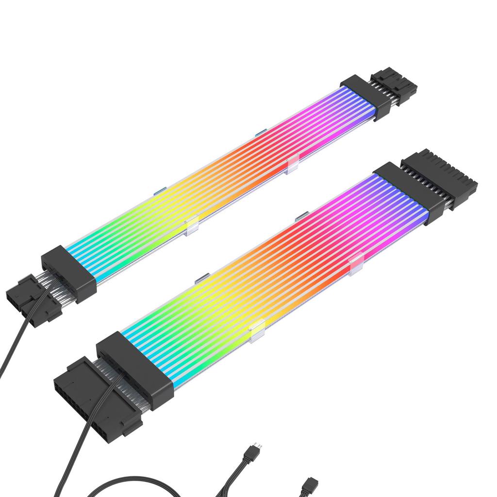 RGB Silicone Silver-Plated Extension Cable for Motherboards - 24p, 6+2p Neon Rainbow Luminous Wire