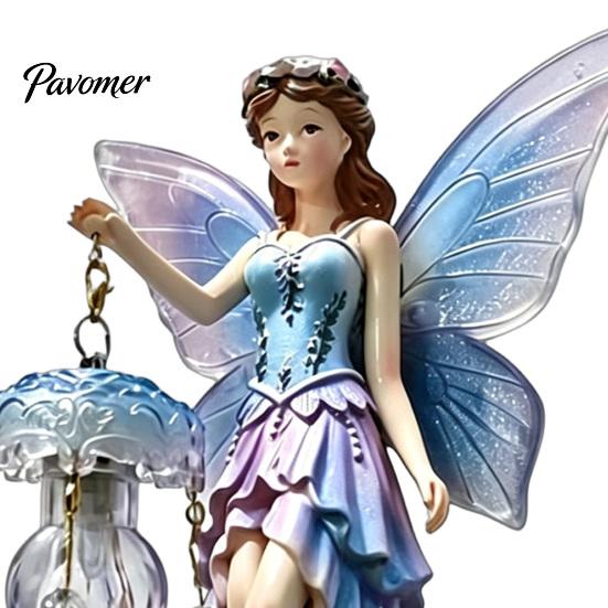 Elegant Entrance Hall Lighting Fairy Wall Night Light, Resin Elf Sculpture Lantern for Bedroom, 3D Faux Crystal Pendant Hanging Art Decor with