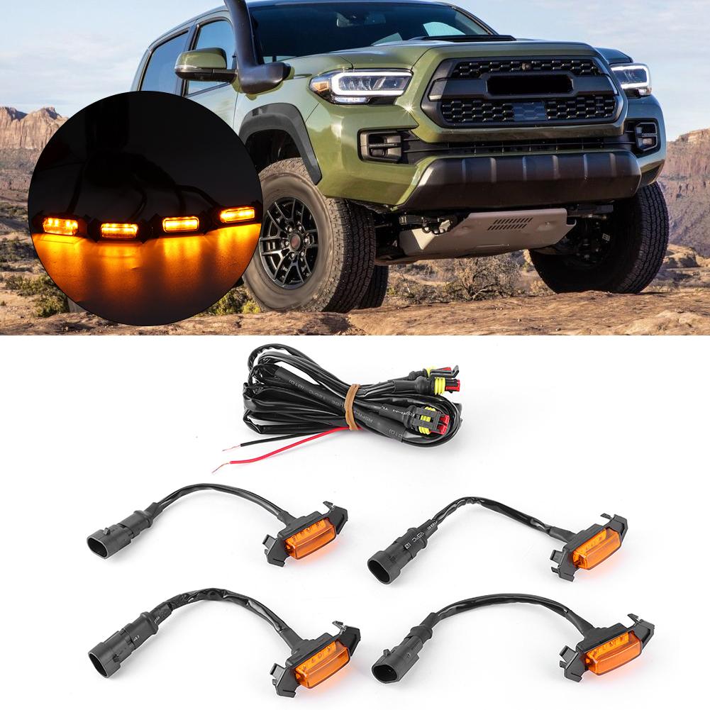 4pcs 12V Car LED Grille Light High Brightness Accessory Fit for Toyota Tacoma 2016‑2020Yellow Lens Yellow Light