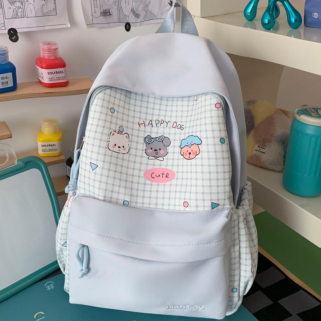 Schoolbag Japanese New High-value Fresh and Sweet Plaid Backpack Cartoon Junior High School Students Lightweight Large-capacity Backpack