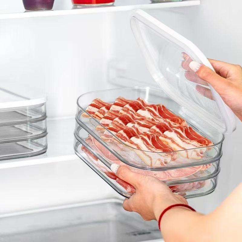 Prepared Food Frozen Meat Box Multi-layer Refrigerator Sealed Storage Box Bacon with Lid Food Storage Box Transparent Portioned Preservation Box