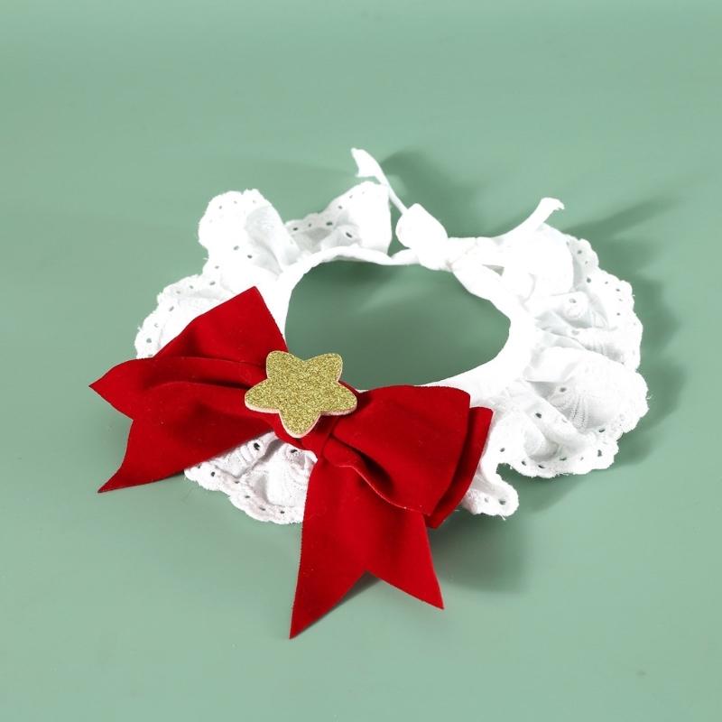 Puppy Christmas Supplies Beret Hat with Necklace Photo Props Festive Collar Christmas Photo Props Supplies