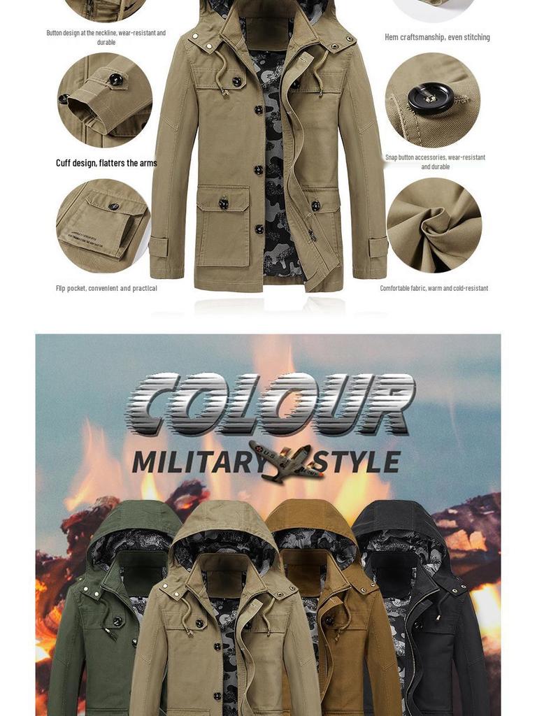 2022 Autumn/Winter Men's Korean Style Mid-Length Cotton Trench Coat