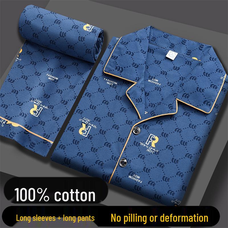 Pijamale Bărbați Mânecă Lungă din Bumbac 100% Pur - Croială Largă, Mărimi Mari, Articole de Casă de Primăvară/Toamnă pentru Toate Vârstele.