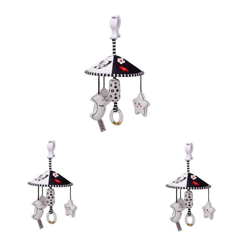 Infant Black And White Rattle Bell Wind Chime Baby Cot Hanging Rotation Bed Bell