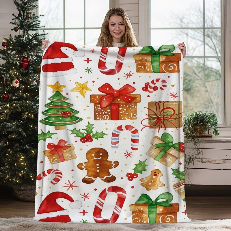 Christmas Geometric Theme Digital-printed Polyester Velvet Flannel Soft Sofa Cover Blanket Fleece Sofa Cover Blankets for Beds