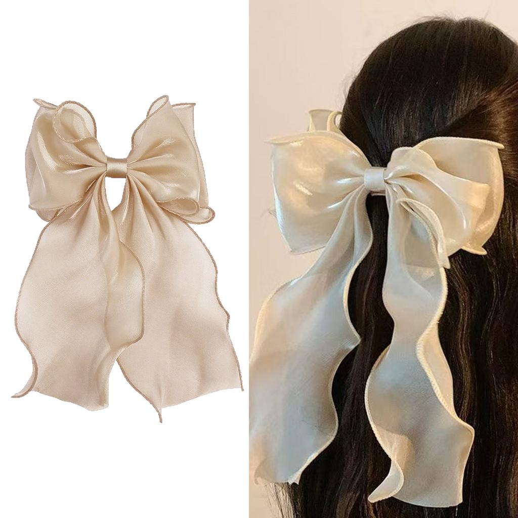 Elegant Large Bowknot Hair Clip For Women French Design Long Tail Tulle Hair Styling Accessories for Everyday Wear