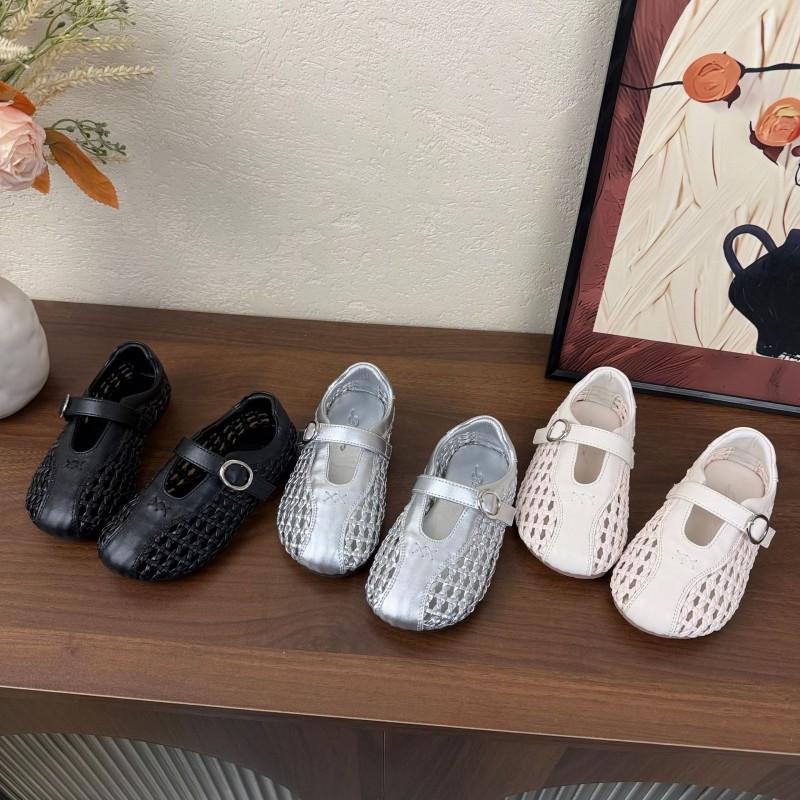Youth Style Shoes Girls Mary Jane Flat Sandals With Cut-Out Woven Design Breathable Non-Slip Rubber Sole Kids Casual Shoes