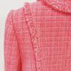 2025 Autumn/Winter European & American Fashion Pink Tweed Wool Jacket with Beaded Badge