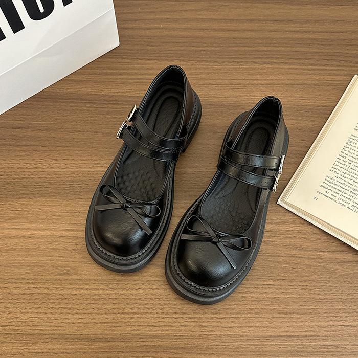Round head single shoes women's 2025 new autumn and winter word with skirt platform jk French Mary Jane bow small leather shoes