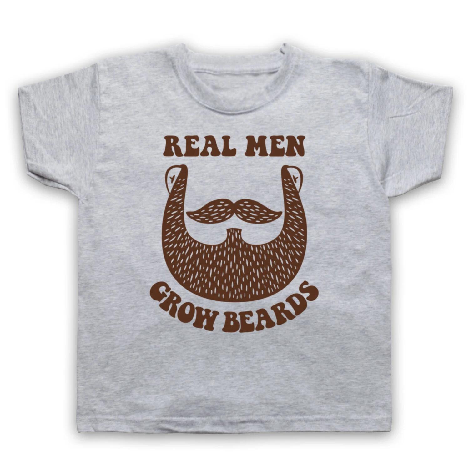 

REAL MEN GROW BEARDS FUNNY HIPSTER RETRO COOL JOKE KIDS CHILDS T-shirt 160