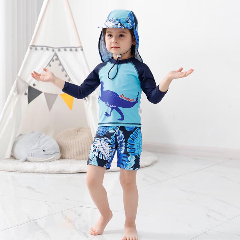 Boys' Long Sleeve Split Cartoon Dinosaur Swimsuit Set
