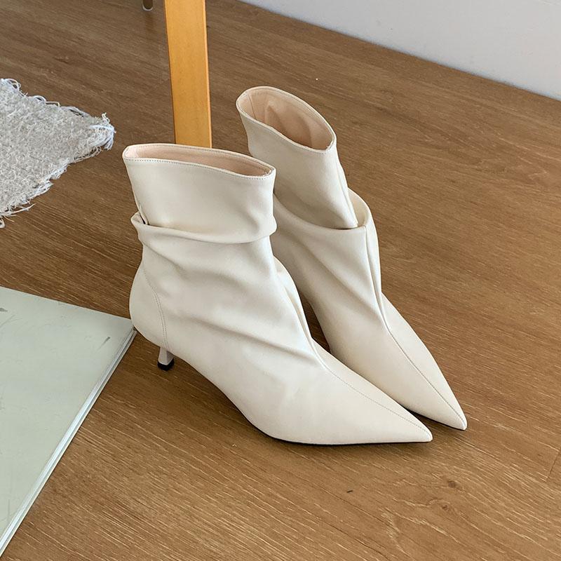 Fashion Heels Footwear Pointed Toe Ladies Ankle Modern Boots Shoes Fashion Pleated Women Short Boots Female Slip On Shoes Pumps