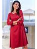 Viscose Trapeze Dress with Long Sleeves, Burgundy M