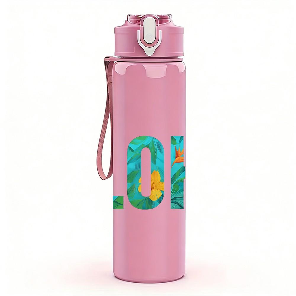 1PC Bold Color Aloha Letter Art 750ml Color Plastic Sports Water Bottle Leakproof Flip Straw Lid Suitable for Sports Office Home Use