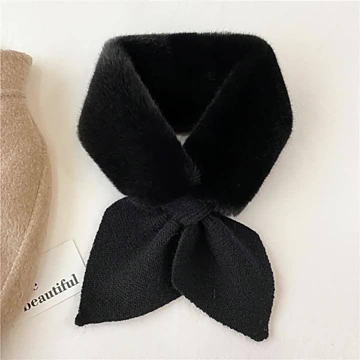 "Korean Style Faux Rex Rabbit Fur Knitted Scarf: Warm, Fashionable Winter Accessory"