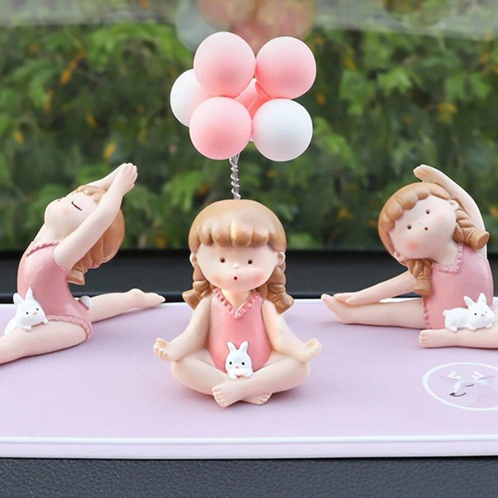 Cute Yoga Girl Shaped Resin Ornament Car Center Console Ornament Figurines Miniatures