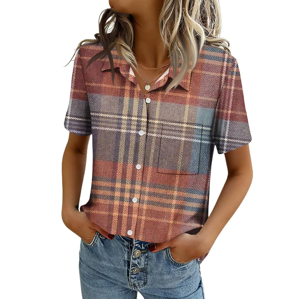 Blusas para Mujer de Manga Corta Camisas con Botones Tops de Trabajo Casual Elegante Ropa de Verano Primavera