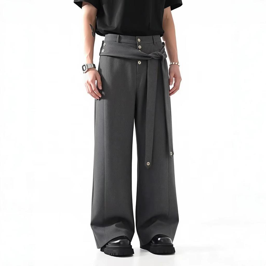 American retro pleated straight casual trousers design sense streamer simple versatile loose drape floor long pants