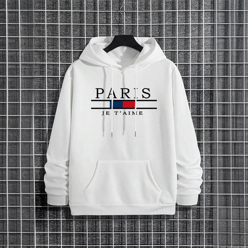 2025 New Arrival Mens Hooded Sweatshirt Urban Streetwear Casual Fashion Warm Winter Hoody Outwear Autumn Trendy Male Paris Print