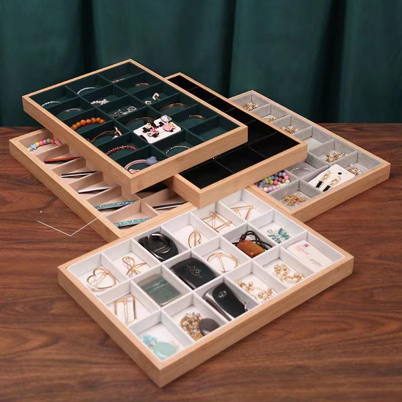 Bamboo & Wood Jewelry Display Tray for Rings, Necklaces, Bracelets, Watches, & Bangles