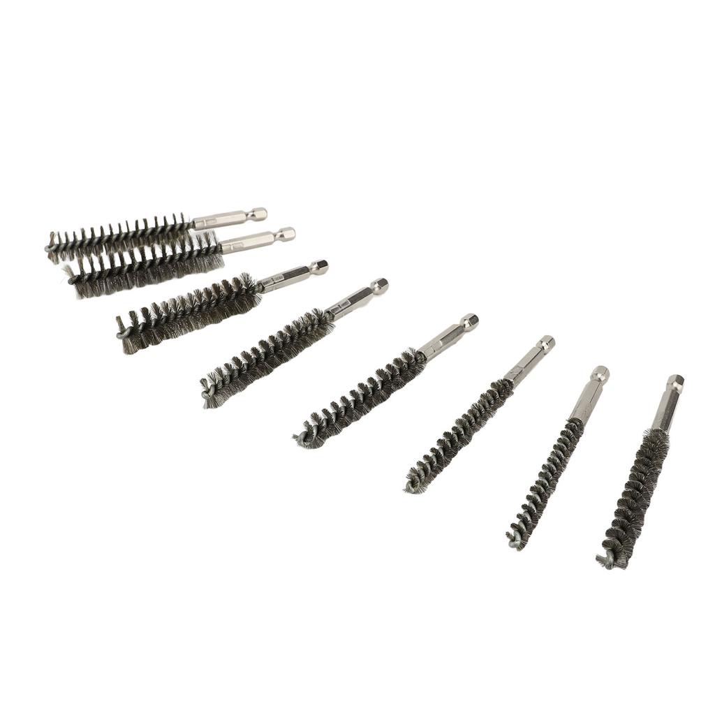8PCS Pipe Brush 304 Stainless Steel Hex Shank Bore Cleaning Brushes Set for Deburring