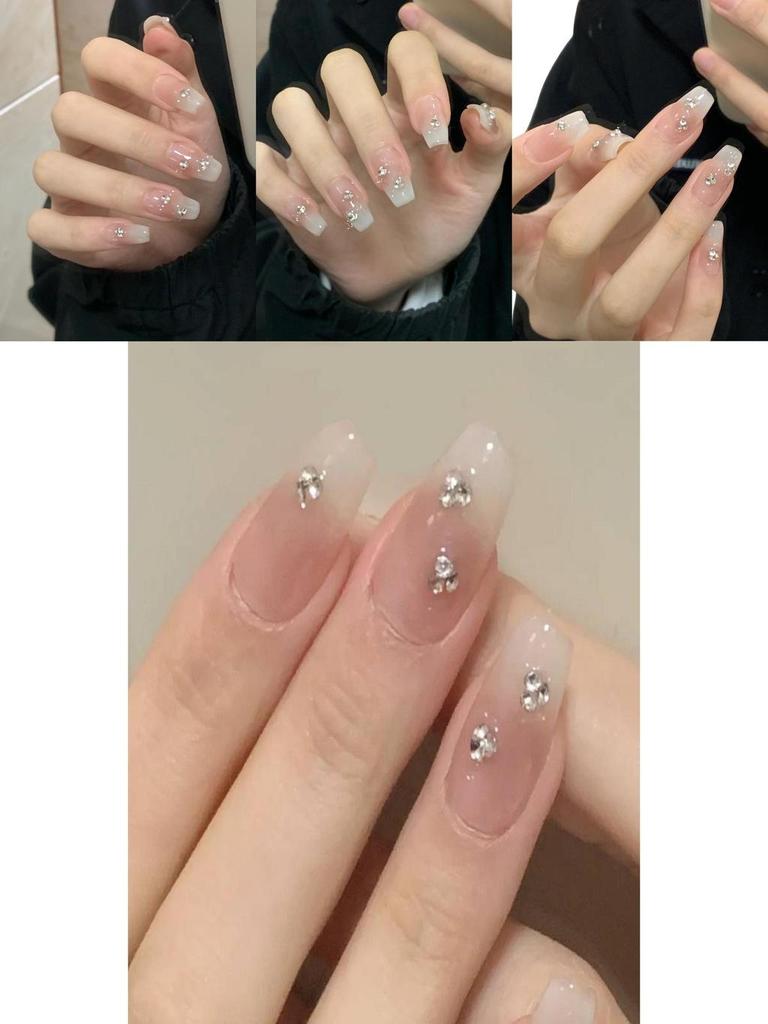 Handmade Gradient Nude Nail Stickers Wholesale For Students With Detachable Sparkling Rhinestones